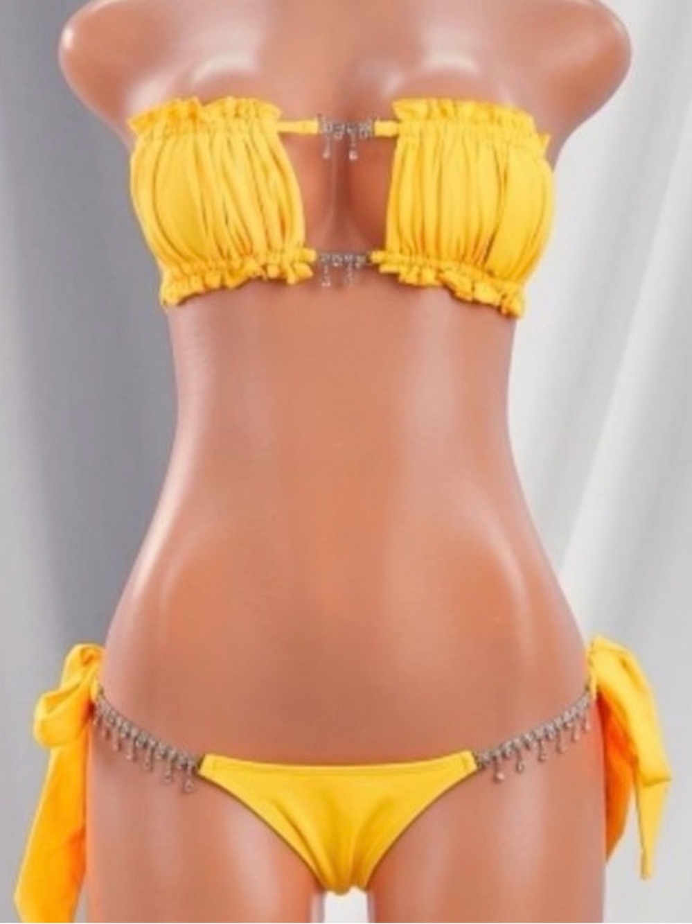 Stasia Booblicious Bold Yellow Dangling Rhinestone Charm String Bikini